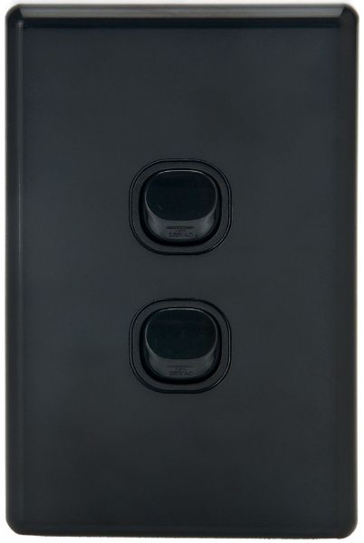Picture of 16A 2-Way Vertical 2 Gang Switch Flame Resistant Polycarbonate Black