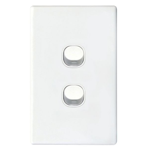 Picture of Slim 16A 2-Way Vertical 2 Gang Switch. Moulded in Flame Resistant Polycarbonate. Fade