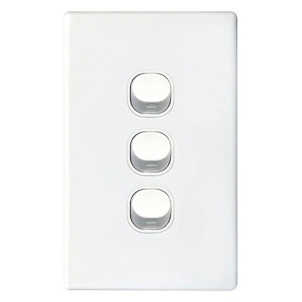 Picture of 16A 2-Way Vertical 3 Gang Switch Flame Resistant Polycarbonate White