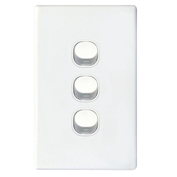 Picture of Slim 16A 2-Way Vertical 3 Gang Switch. Moulded in Flame Resistant Polycarbonate. Fade