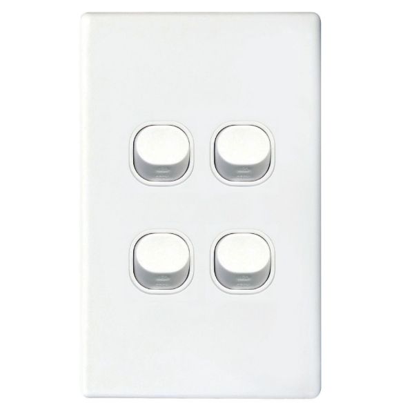Picture of 16A 2-Way Vertical 4 Gang Switch Flame Resistant Polycarbonate White