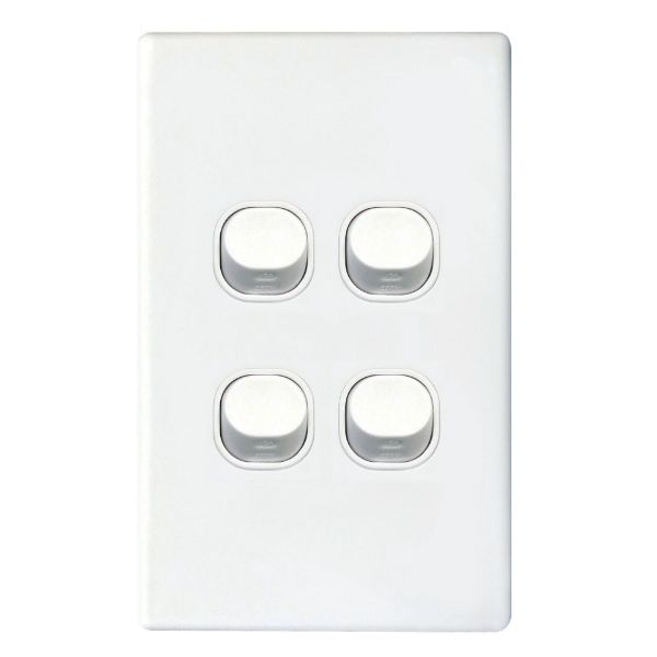 Picture of Slim 16A 2-Way Vertical 4 Gang Switch. Moulded in Flame Resistant Polycarbonate. Fade