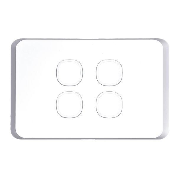 Picture of Sleek 4 Gang Switch Plate ONLY. Accepts all Tradesave Mechanisms. Moulded in Flame