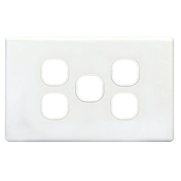 Picture of White Switch Plate Only 5 Gang Accepts Tradesave Mechanisms Flame Resistant Polycarbonate