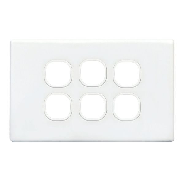 Picture of Slim Switch Plate ONLY. 6 Gang. Accepts all Tradesave Mechanisms. Moulded in Flame