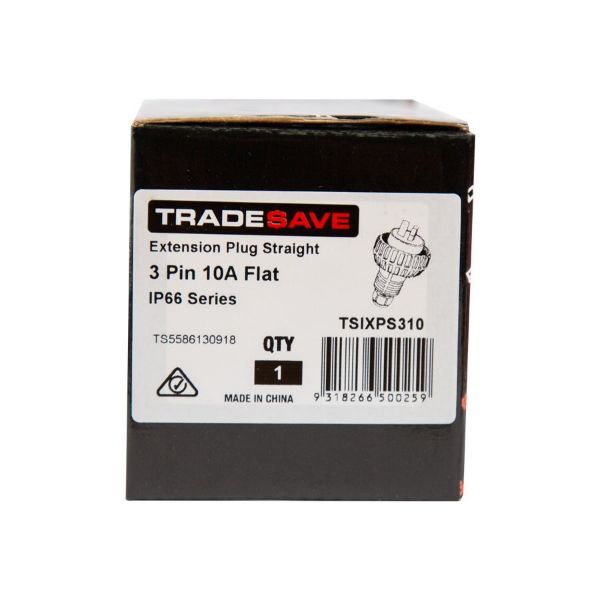 Picture of Extension Plug Straight 3 Pin 10A Flat IP66 Stainless Steel cover fastening