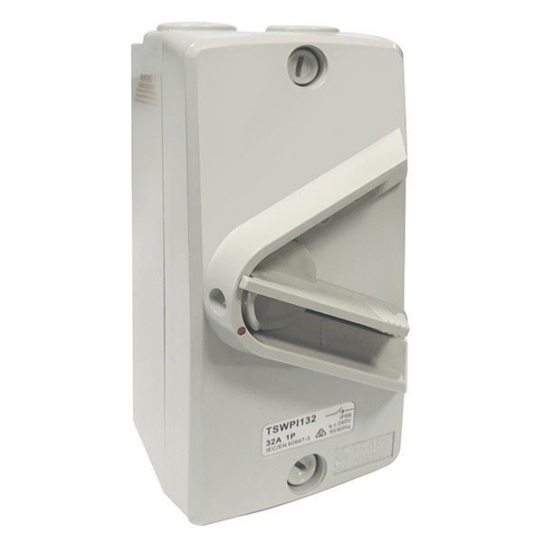 Picture of Weatherproof Isolator Switch 1 Pole IP66 32A Grey heavy duty industrial grade