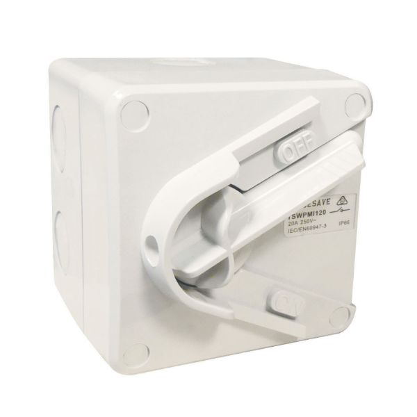 Picture of Weatherproof Mini Isolator 1 Pole 240V 20A. Heavy Duty Industrial Grade