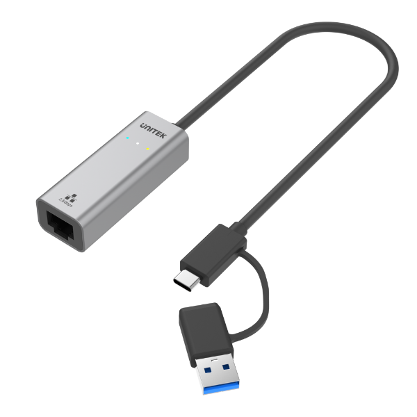 Picture of USB to 2.5G Ethernet Adapter w/ 2-in-1 Connectors (USB-C & USB-A). up to 2500Mbps
