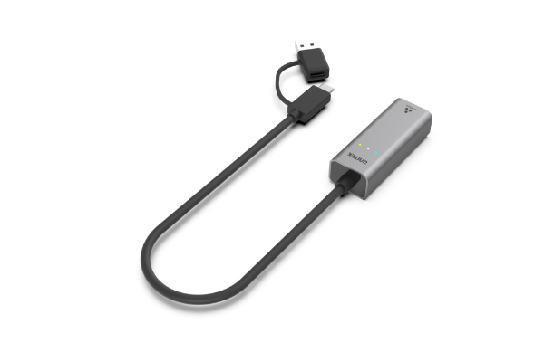 Picture of USB to 2.5G Ethernet Adapter w/ 2-in-1 Connectors (USB-C & USB-A). up to 2500Mbps