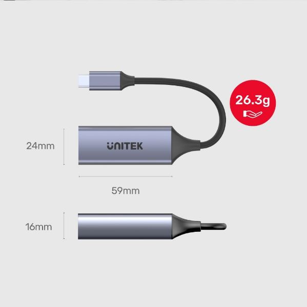 Picture of USB-C to Gigabit Ethernet Adapter. Data Transfer Rate 5Gbps 100W Power Delivery.