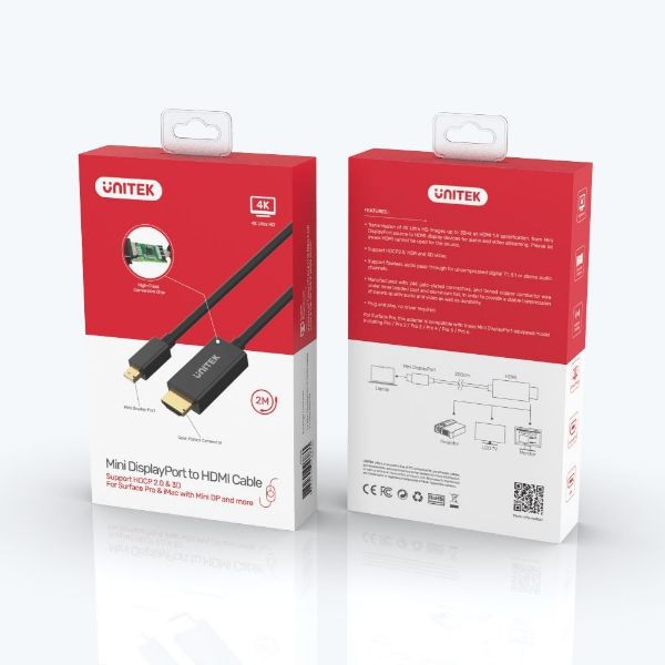 Picture of 2M Mini DisplayPort to HDMI 1.4 Cable Supports 4K@30Hz HDR HDCP2.0 3D 7.1 Surround Sound