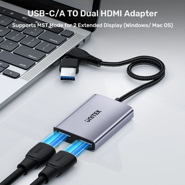 Picture of HDMI Dual Port Adapter w/ 60cm & USB-A&USB-C Connectors Mirror or Extend Display