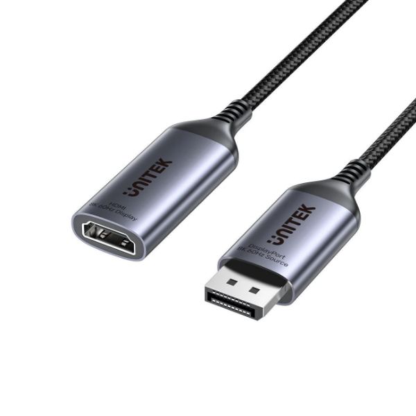 Picture of 20cm 8K 60Hz DisplayPort 1.4 to HDMI 2.1 Adpater Cable. Supports 8K Ultra HD Res