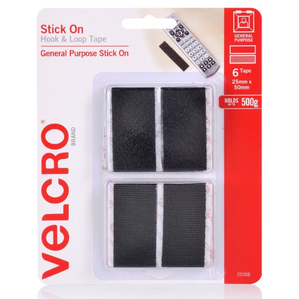 Picture of 25mm x 50mm Stick on Hook & Loop Pre-Cut 6 Pack Tape. for General Purpose