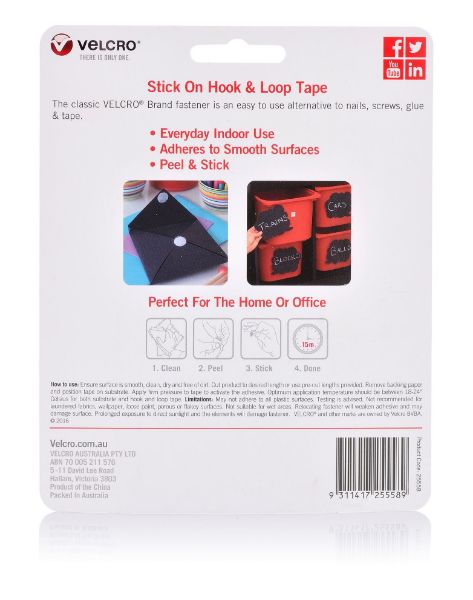 Picture of 25mm x 50mm Stick on Hook & Loop Pre-Cut 6 Pack Tape. for General Purpose
