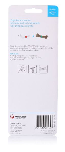 Picture of 25mm x 200mm ONE-WRAP Reusable Hook & Loop 5 Pack Ties. Self Gripping