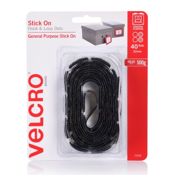 Picture of 22mm Stick On Hook & Loop Dots. Pack of 40 General Purpose Simple &