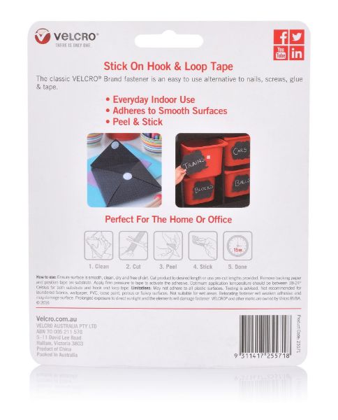 Picture of 25mm x 1m Stick On Hook & Loop Tape. Designed for General Purpose