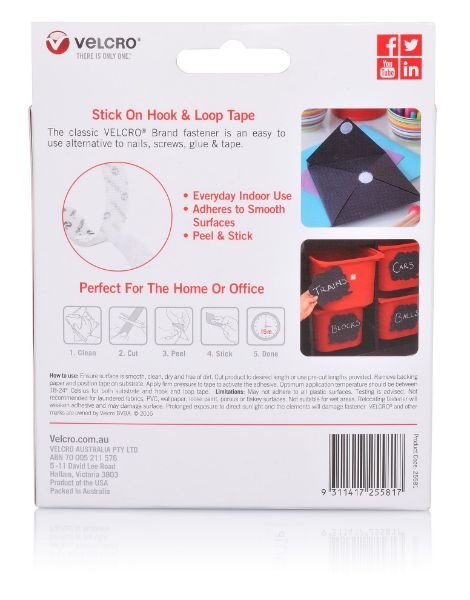 Picture of 25mm x 2.5m Stick on Hook & Loop Roll/Tape. Hanging & Attaching Items