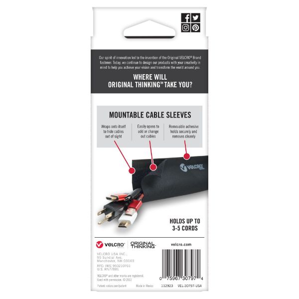 Picture of Mountable Cable Sleeves. Mount Electrical Cords Easy to Add or Change Cables.
