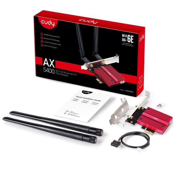 Picture of AX5400 Wi-Fi 6E Bluetooth Tri Band PCI Express Adapter. 2.4Gbps & 2.4Gbps & 574Mbps