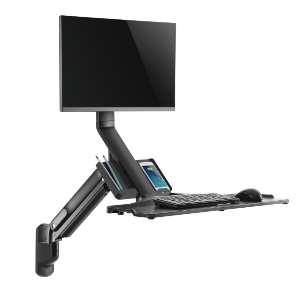 Picture of 4.6 x 200mm 316L Stainless Monitor Gas Spring Sit-Stand Workstation. Folding Keyboard