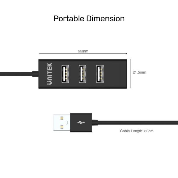 Picture of USB-A 2.0 4-Port High Speed Hub Data Transfer Speed up to 480Mbps. Connect 4 Devices