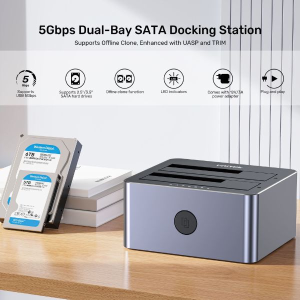 Picture of USB3.0 to Dual SATA HDD Aluminium Docking Station w/ Offline Clone Function