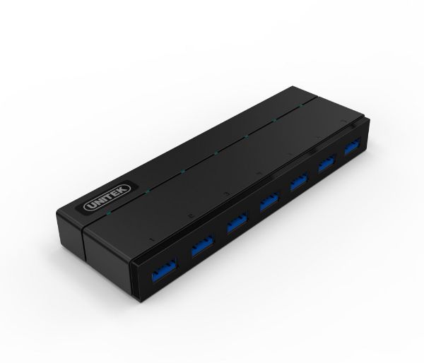 Picture of USB 3.0 7-Port Hub w/ 1.5A Charging Per Port. Super Speed Data Transfer up to 5Gbps. LED
