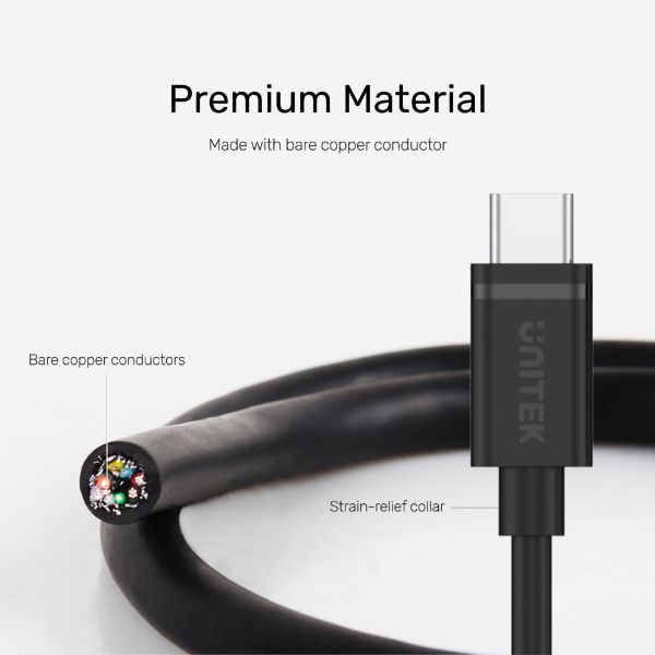 Picture of 1m USB 2.0 USB-C Male to Micro-B Male Cable. OD: 2.8mm Nickel Plated