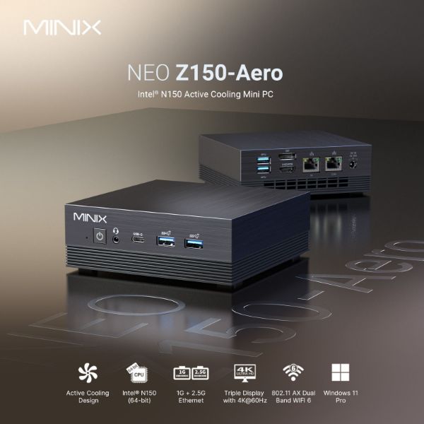 Picture of Neo Z150 Aero Intel Core N150 Mini PC w/ Windows 11 Pro. 4 Cores 16GB RAM & 512GB SSD