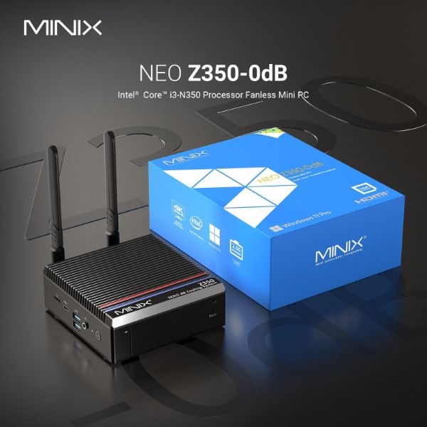 Picture of Neo Z350-0dB Intel Core i3-N350 Fanless Mini PC Windows 11 Pro. 8 cores 16GB