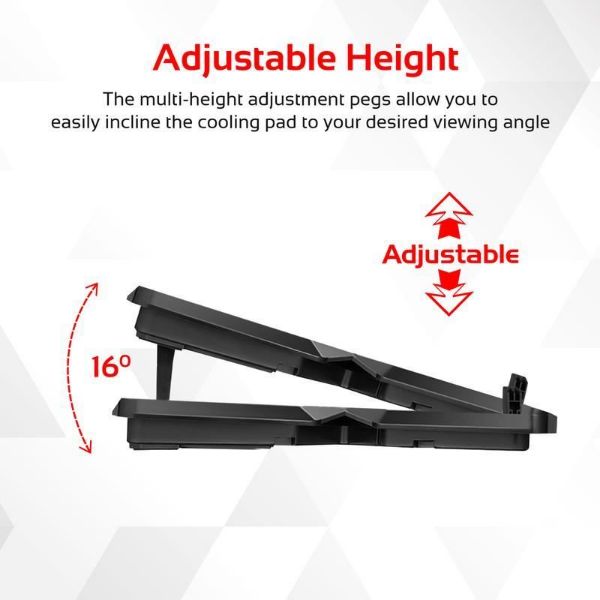 Picture of Height Adjustable Ergonomc Gaming Laptop Cooling Pad w/ 5 Built-in High-Speed Cooling