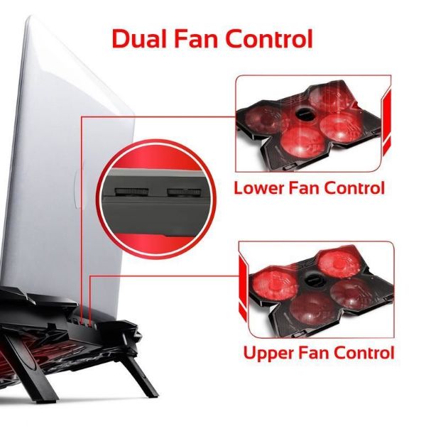 Picture of Height Adjustable Ergonomc Gaming Laptop Cooling Pad w/ 5 Built-in High-Speed Cooling
