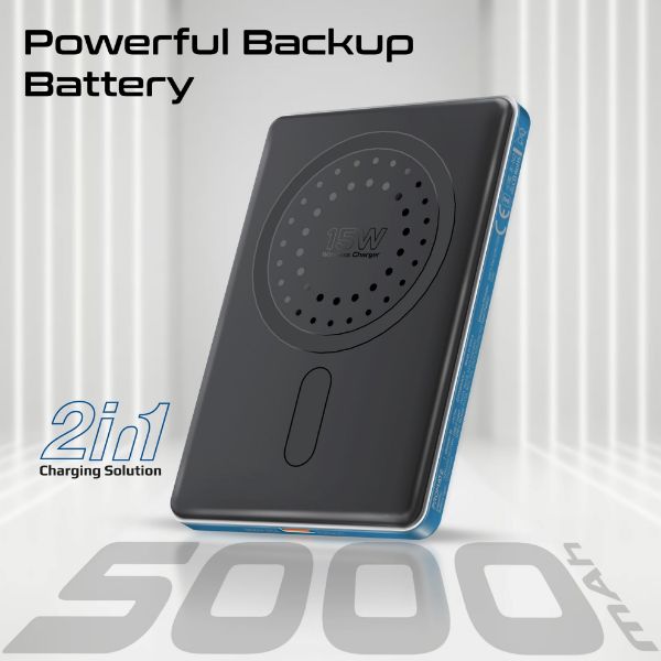 Picture of 5000mAh Ultra-Slim Wireless Charging 15W MagSafe PowerBank 20WPD USB-C In/Out Port Smart