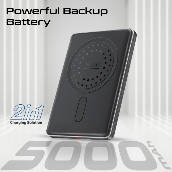 Picture of 5000mAh Ultra-Slim Wireless Charging 15W MagSafe PowerBank 20WPD USB-C In/Out Port Smart