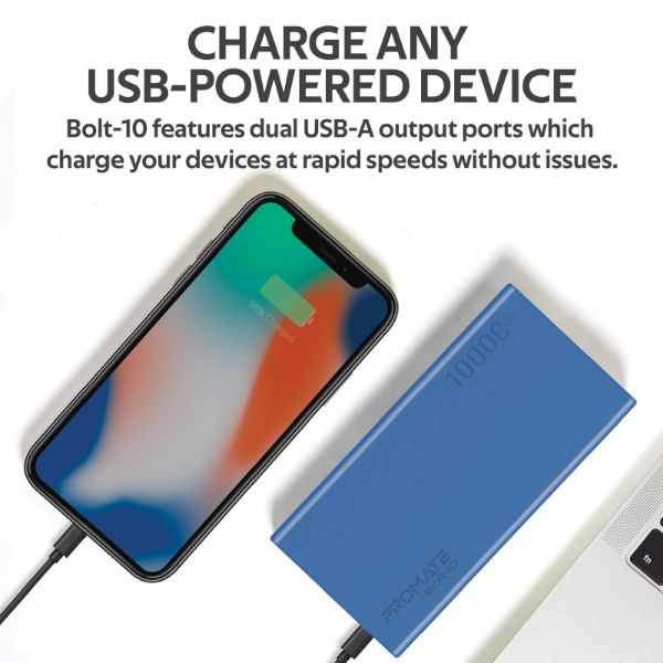 Picture of 10000mAh Smart Charging Power Bank w Dual USB Output USB-C & Micro-USB Inputs.