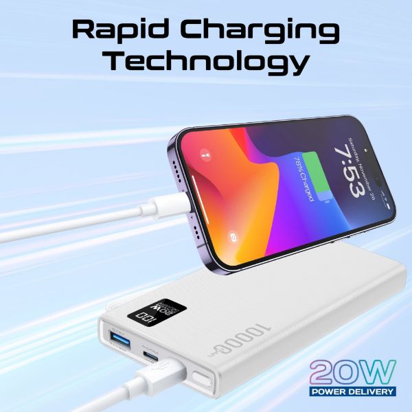 Picture of 10000mAh Super Slim Smart Charging Power Bank 20W Dual USB-C & 1x 22.5W USB-A QC 3.0