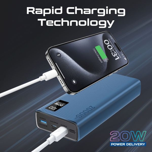 Picture of 20000mAh Super Slim Smart Charging Power Bank 20W Dual USB-C & 1x 22.5W USB-A QC 3.0