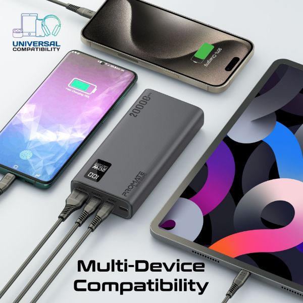 Picture of 20000mAh Super Slim Smart Charging Power Bank 20W Dual USB-C & 1x 22.5W USB-A QC 3.0