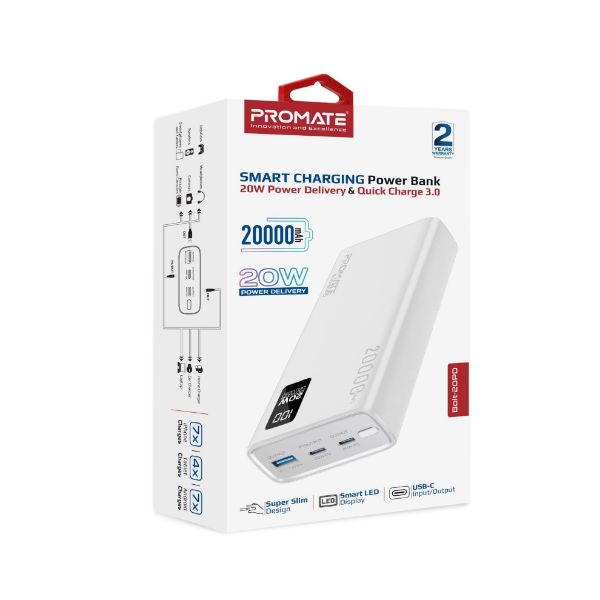 Picture of 20000mAh Super Slim Smart Charging Power Bank 20W Dual USB-C & 1x 22.5W USB-A QC 3.0