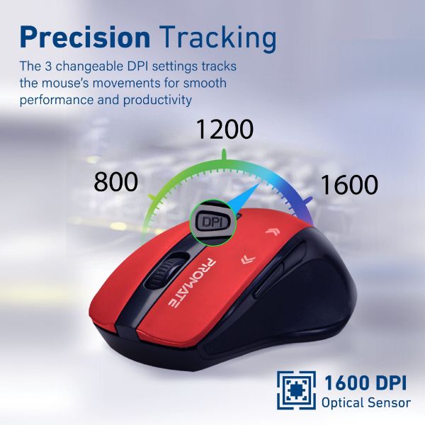 Picture of EZGrip Ergonomic Wireless Mouse w/ Quick Forward/Back Buttons. 800/1200/1600Dpi 10m