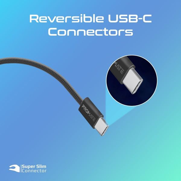 Picture of 1.2m USB-C to USB-C Cable w/ Fabric Braided Cable Supports 60W PD. Black