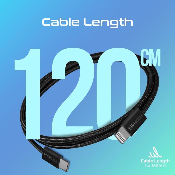 Picture of 1.2m 27W PD USB-C to Lightning Connector Cable. Fabric Braided Cable