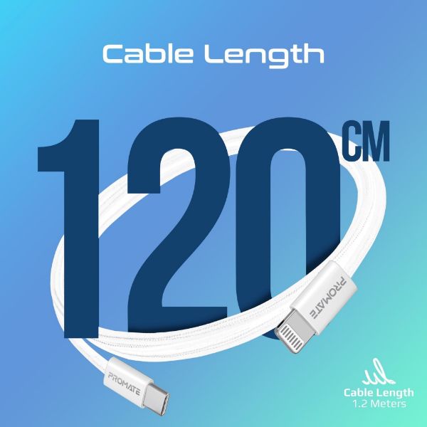 Picture of 1.2m 27W PD USB-C to Lightning Connector Cable. Fabric Braided Cable
