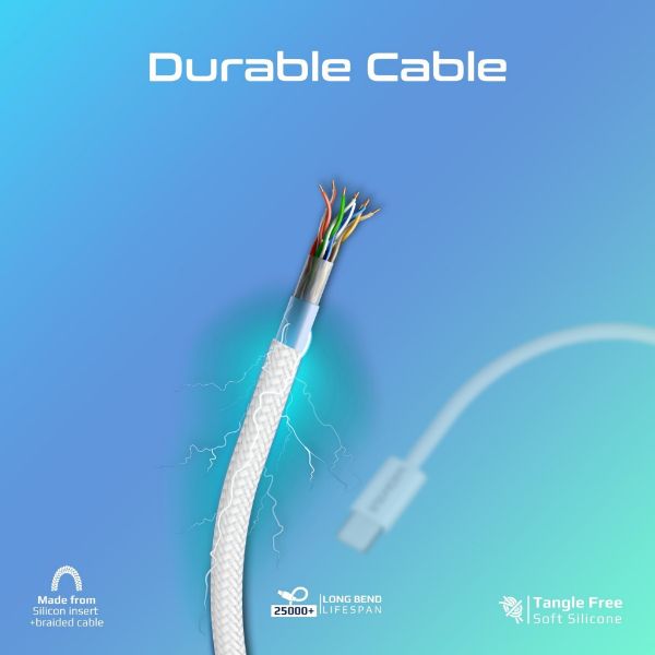 Picture of 1.2m 27W PD USB-C to Lightning Connector Cable. Fabric Braided Cable