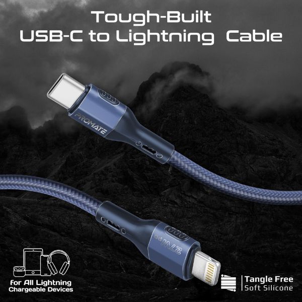 Picture of 1.2m 27W PD USB-C to Lightning Tough-Built Cable. Supports up to 480Mbps Slim