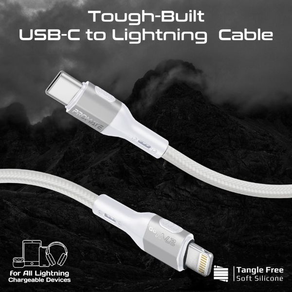 Picture of 1.2m 27W PD USB-C to Lightning Tough-Built Cable. Supports up to 480Mbps Slim