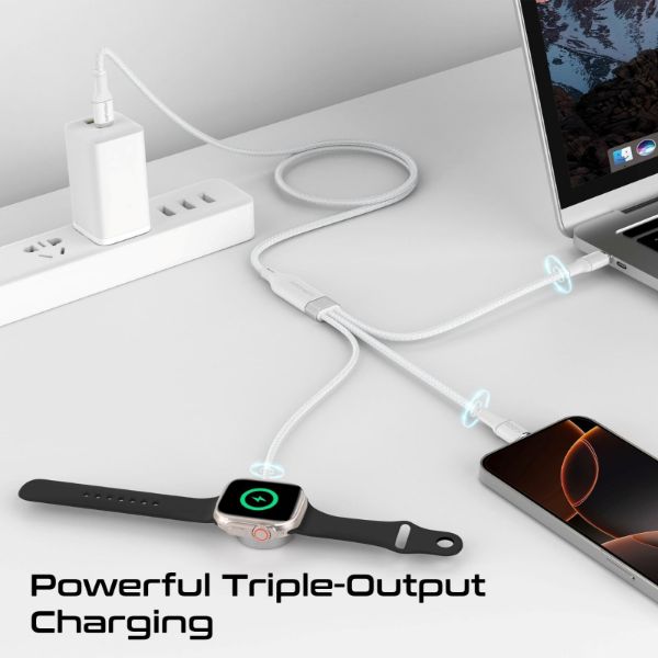 Picture of 1.4m 100W High-Speed Multi Device Charging Cable w/ Apple Watch Charger. 2x 100W PD USBC